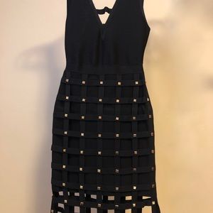 Bebe Studded Cage Bandage Bodycon Black Dress